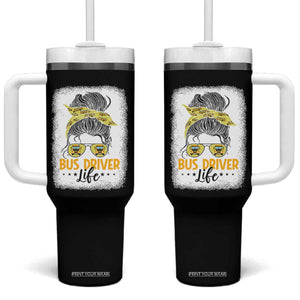 Messy Bun School Bus Driver Life Tumbler With Handle TS14 One Size: 40 oz Black Print Your Wear