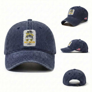 Messy Bun School Bus Driver Life Washed Cotton Baseball Cap TS14 Washed Cap Universal Fit Navy Print Your Wear