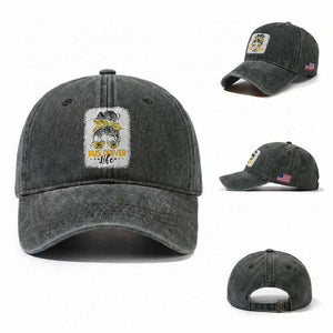 Messy Bun School Bus Driver Life Washed Cotton Baseball Cap TS14 Washed Cap Universal Fit Dark Green Print Your Wear