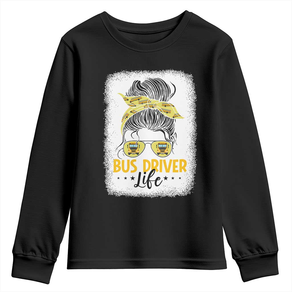 Messy Bun School Bus Driver Life Youth Sweatshirt TS14 Black Print Your Wear