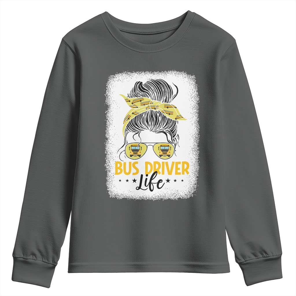 Messy Bun School Bus Driver Life Youth Sweatshirt TS14 Dark Heather Print Your Wear