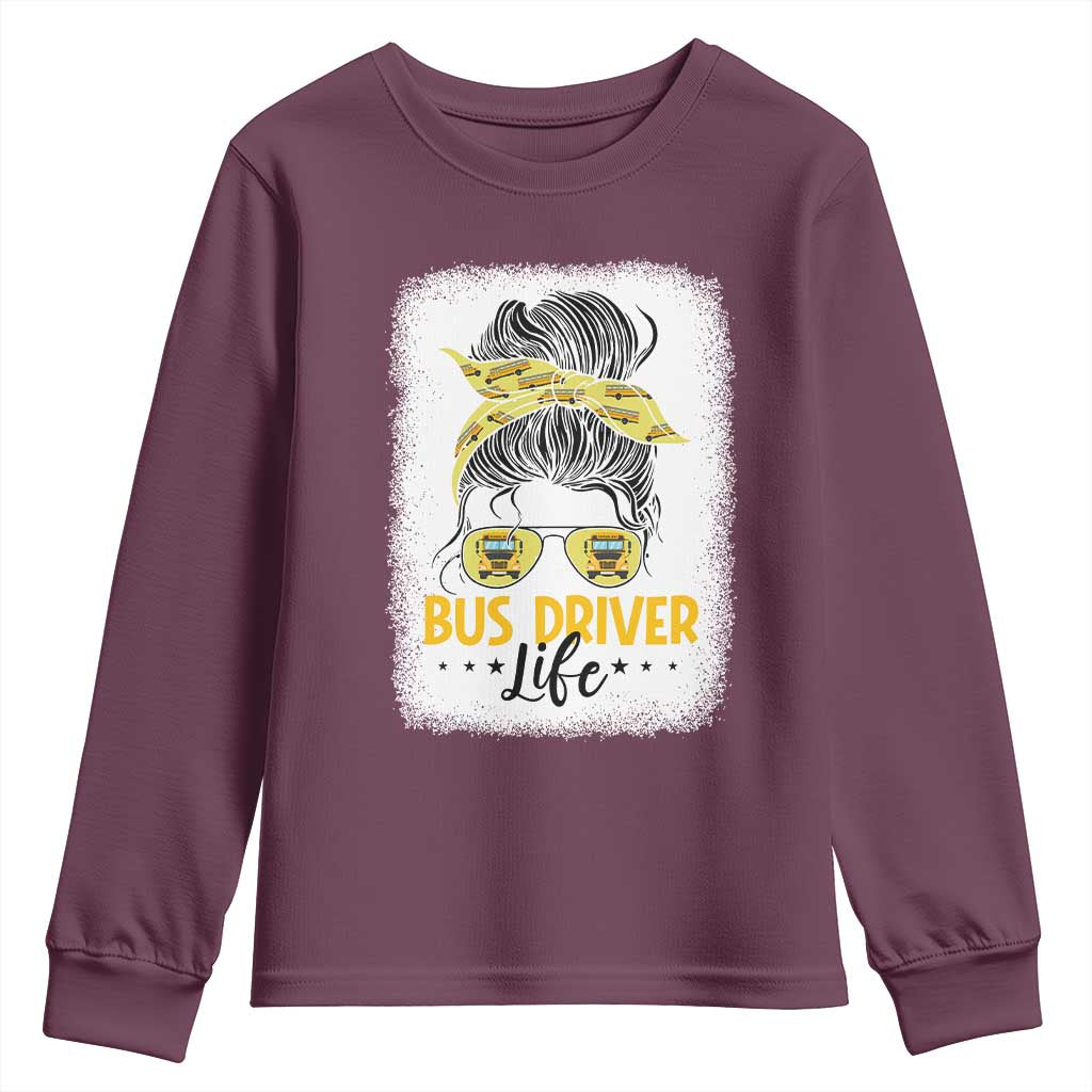 Messy Bun School Bus Driver Life Youth Sweatshirt TS14 Maroon Print Your Wear