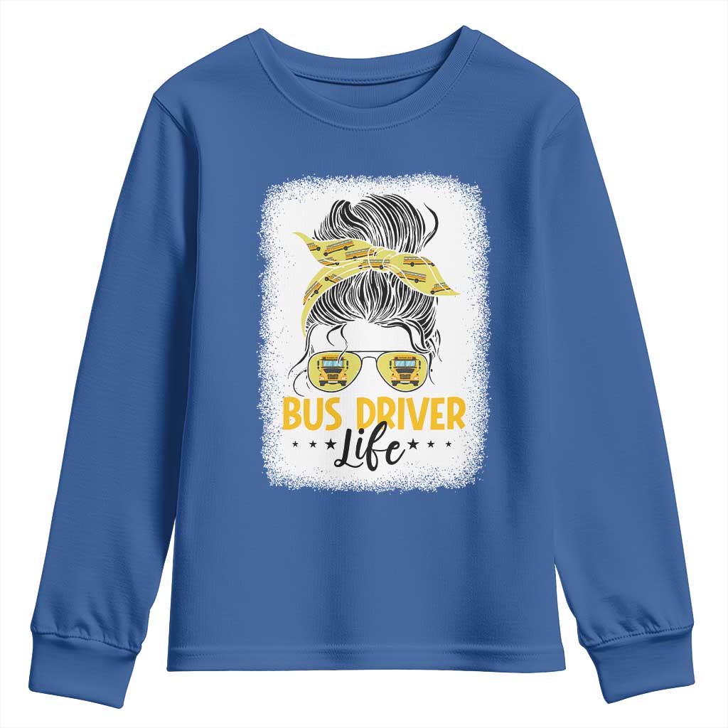 Messy Bun School Bus Driver Life Youth Sweatshirt TS14 Royal Blue Print Your Wear