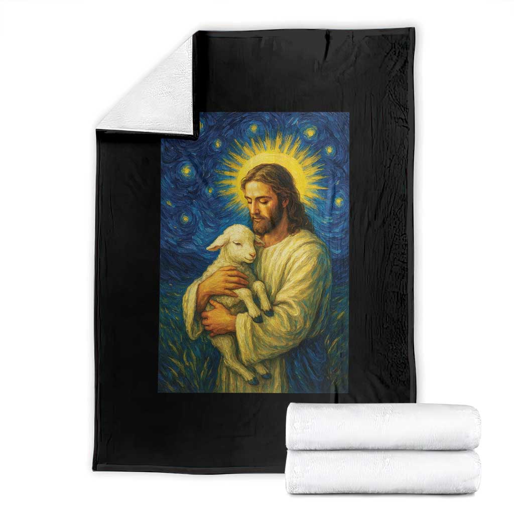 Jesus Christian Throw Blanket Hug Lamb Starry Night Van Gogh TS14 Black Print Your Wear