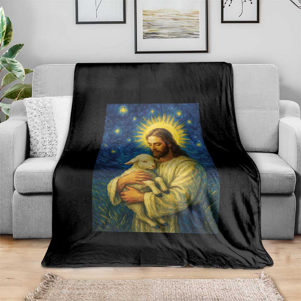Jesus Christian Throw Blanket Hug Lamb Starry Night Van Gogh TS14 Print Your Wear