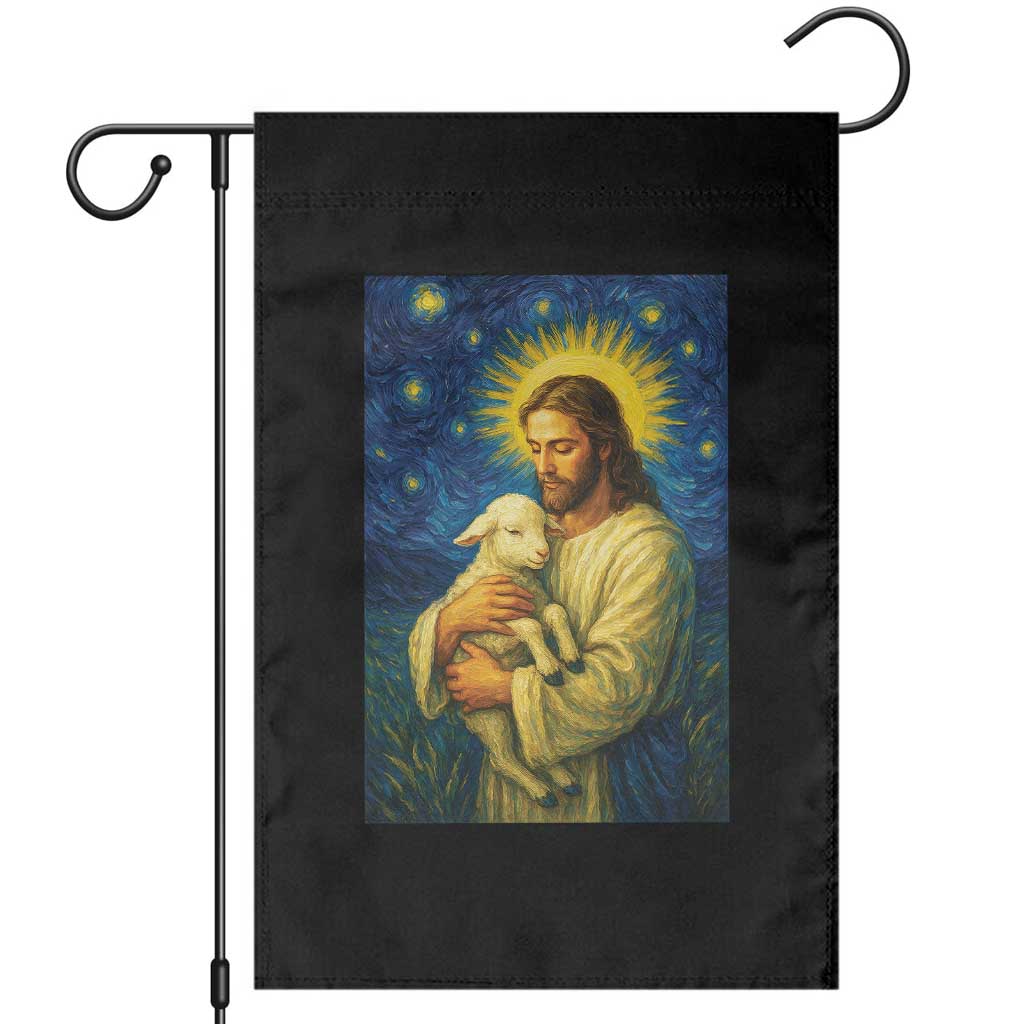 Jesus Christian Garden Flag Hug Lamb Starry Night Van Gogh TS14 Black Print Your Wear