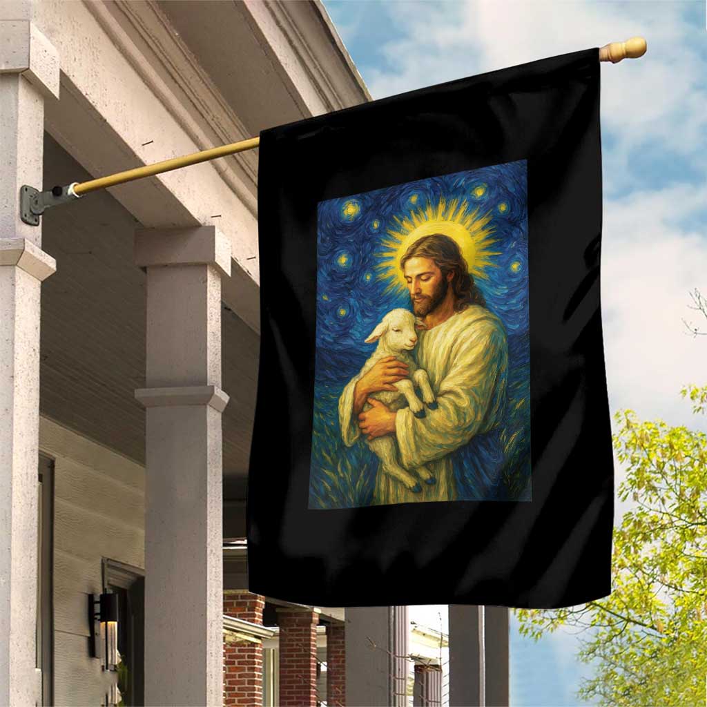 Jesus Christian Garden Flag Hug Lamb Starry Night Van Gogh TS14 Print Your Wear