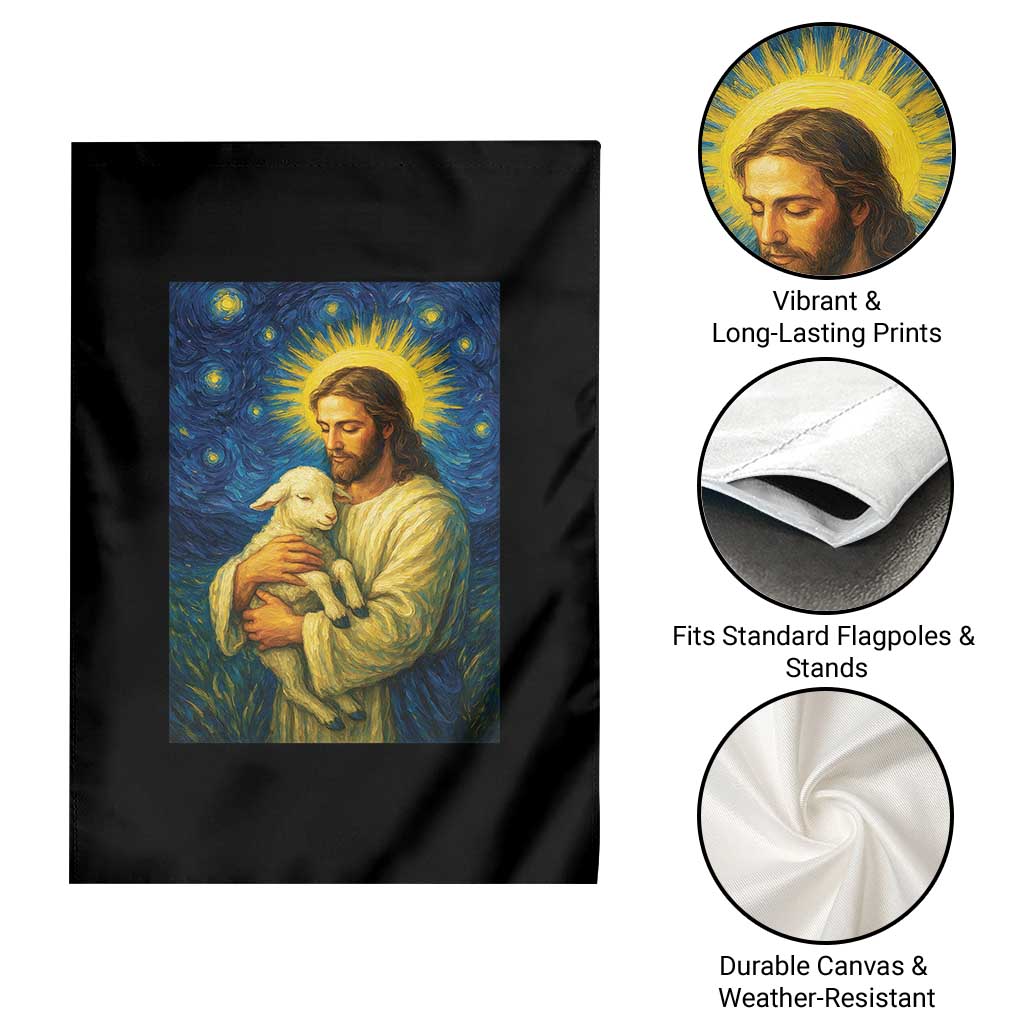 Jesus Christian Garden Flag Hug Lamb Starry Night Van Gogh TS14 Print Your Wear