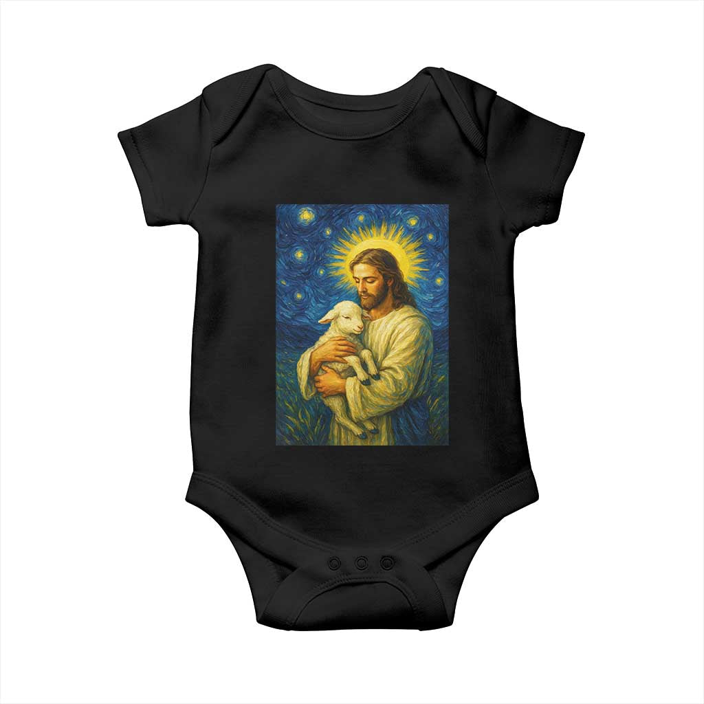 Jesus Christian Baby Onesie Hug Lamb Starry Night Van Gogh TS14 Black Print Your Wear