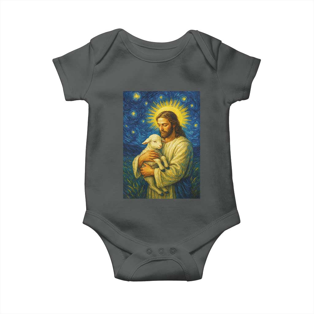 Jesus Christian Baby Onesie Hug Lamb Starry Night Van Gogh TS14 Dark Heather Print Your Wear