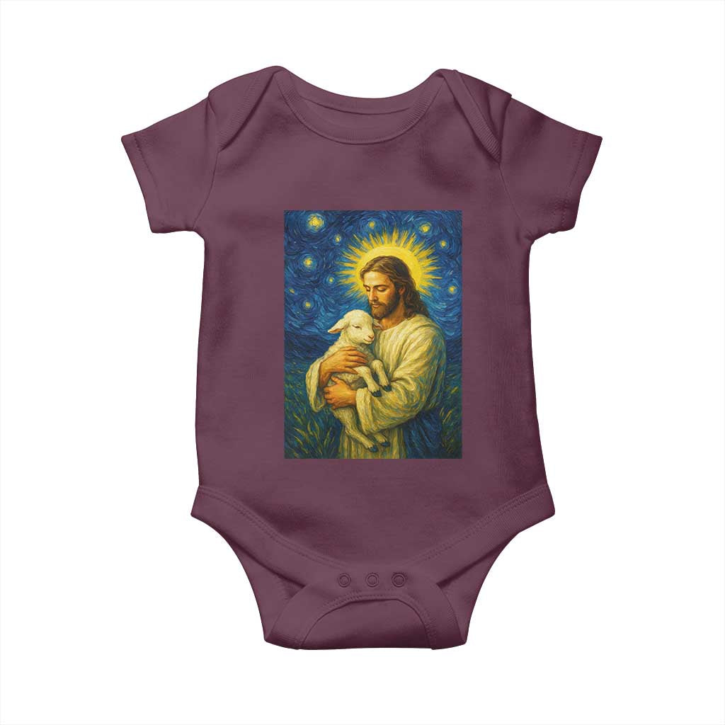 Jesus Christian Baby Onesie Hug Lamb Starry Night Van Gogh TS14 Maroon Print Your Wear