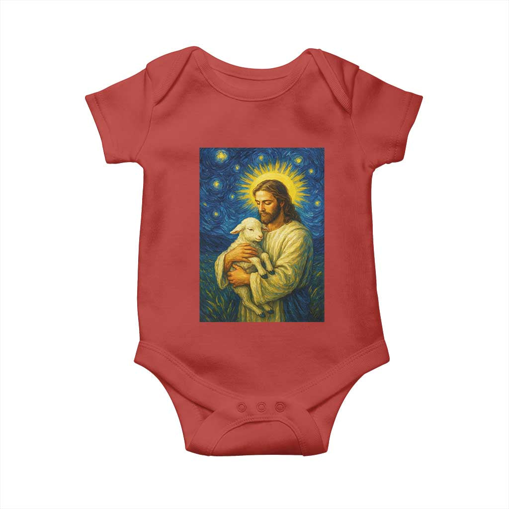 Jesus Christian Baby Onesie Hug Lamb Starry Night Van Gogh TS14 Red Print Your Wear
