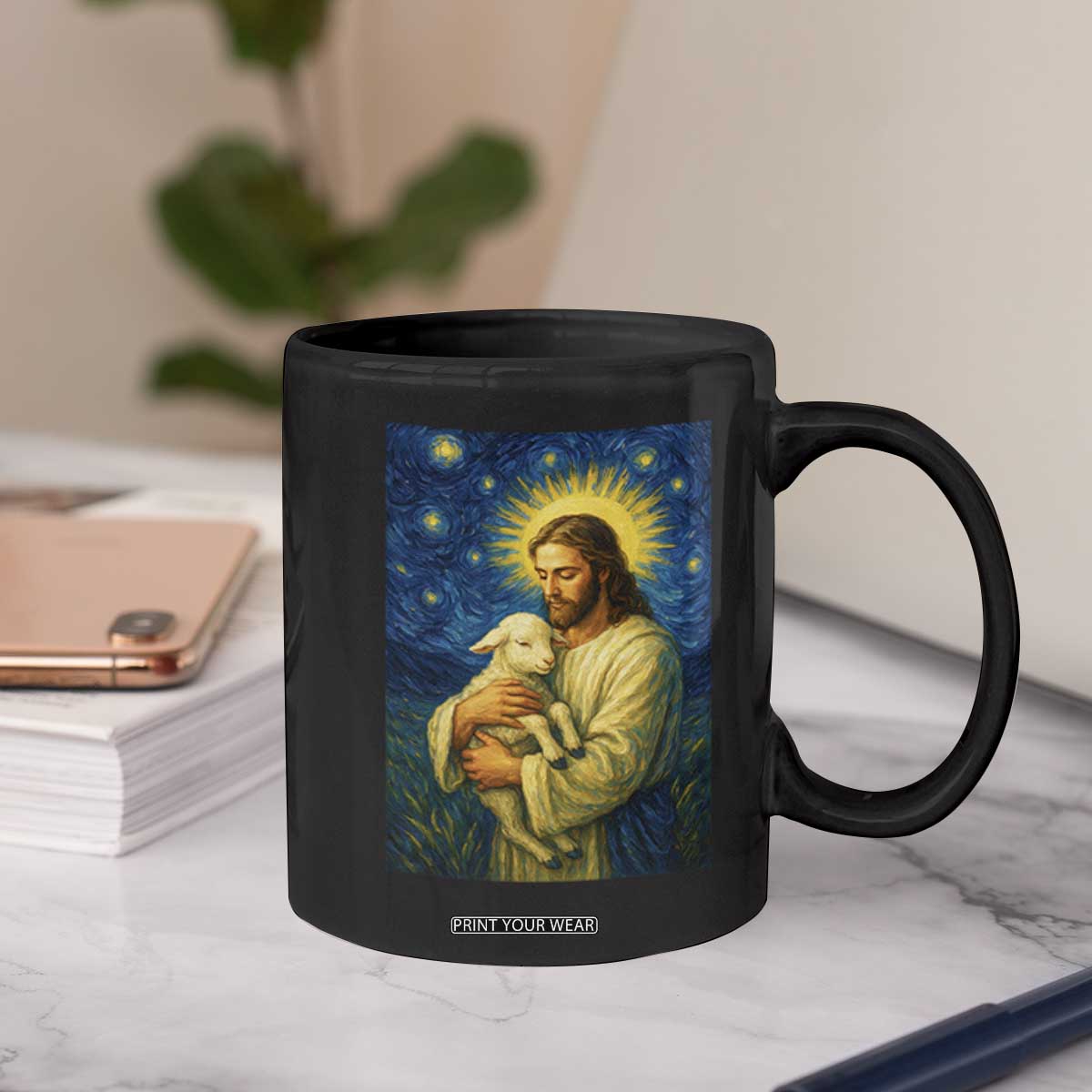 Jesus Christian Coffee Mug Hug Lamb Starry Night Van Gogh TS14 Print Your Wear