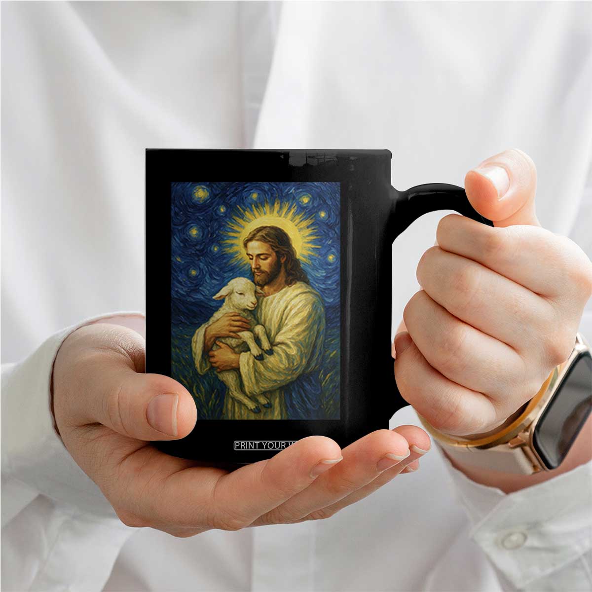 Jesus Christian Coffee Mug Hug Lamb Starry Night Van Gogh TS14 Print Your Wear