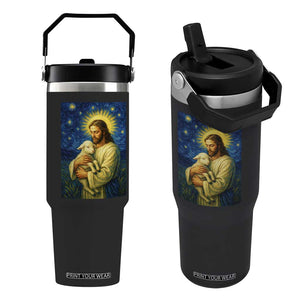 Jesus Christian Flip Straw Tumbler Hug Lamb Starry Night Van Gogh TS14 One Size: 30 oz Black Print Your Wear