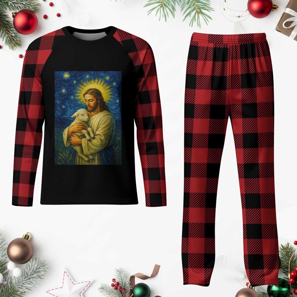 Jesus Christian Plaid Pajama Set Hug Lamb Starry Night Van Gogh TS14 Buffalo Plaid Print Your Wear