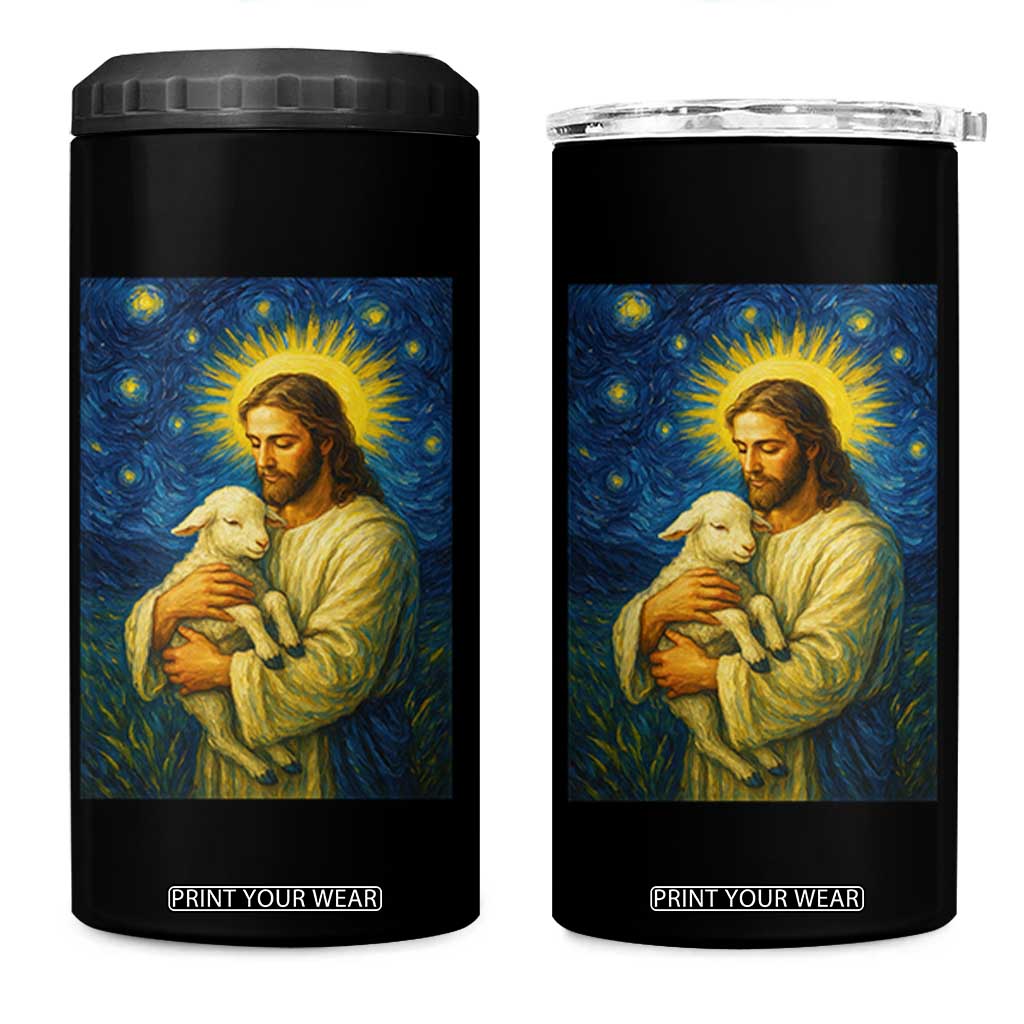 Jesus Christian 4 in 1 Can Cooler Tumbler Hug Lamb Starry Night Van Gogh TS14 One Size: 16 oz Black Print Your Wear