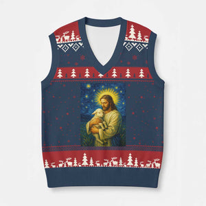 Jesus Christian V-Neck Knit Sweater Vest Hug Lamb Starry Night Van Gogh TS14 Navy Red Print Your Wear