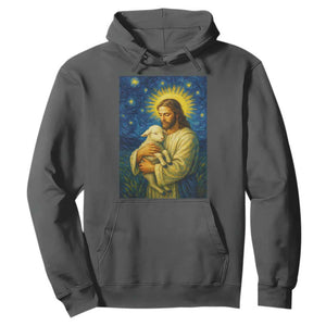 Jesus Christian Hoodie Hug Lamb Starry Night Van Gogh TS14 Dark Heather Print Your Wear