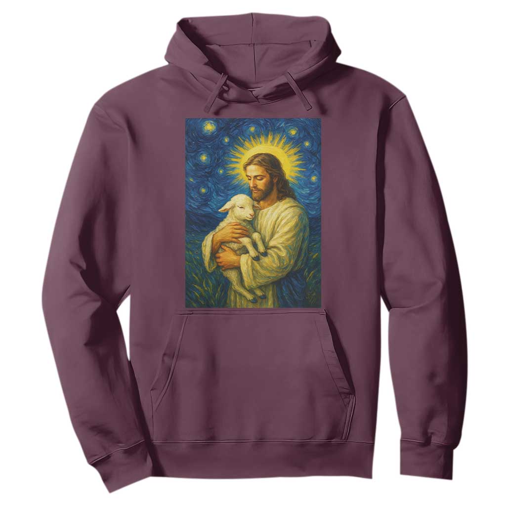 Jesus Christian Hoodie Hug Lamb Starry Night Van Gogh TS14 Maroon Print Your Wear