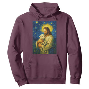 Jesus Christian Hoodie Hug Lamb Starry Night Van Gogh TS14 Maroon Print Your Wear