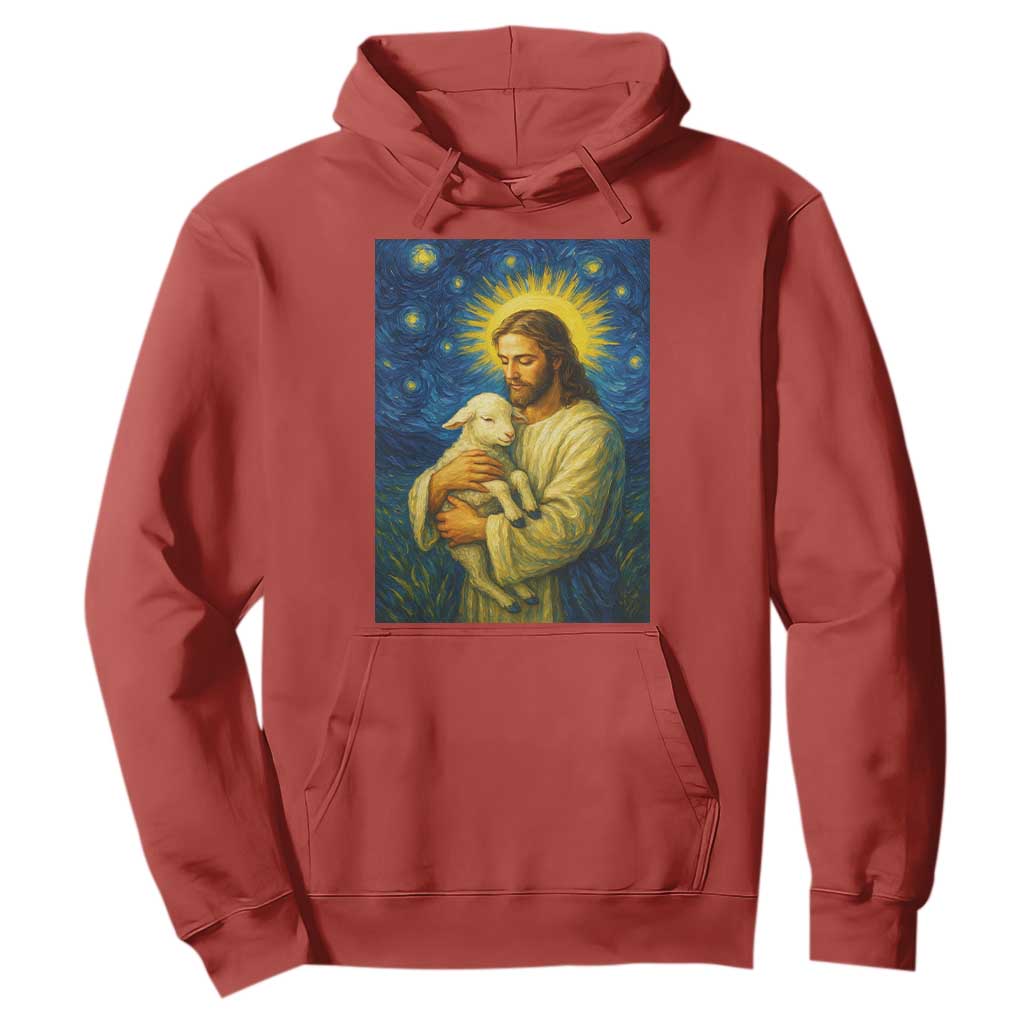 Jesus Christian Hoodie Hug Lamb Starry Night Van Gogh TS14 Red Print Your Wear