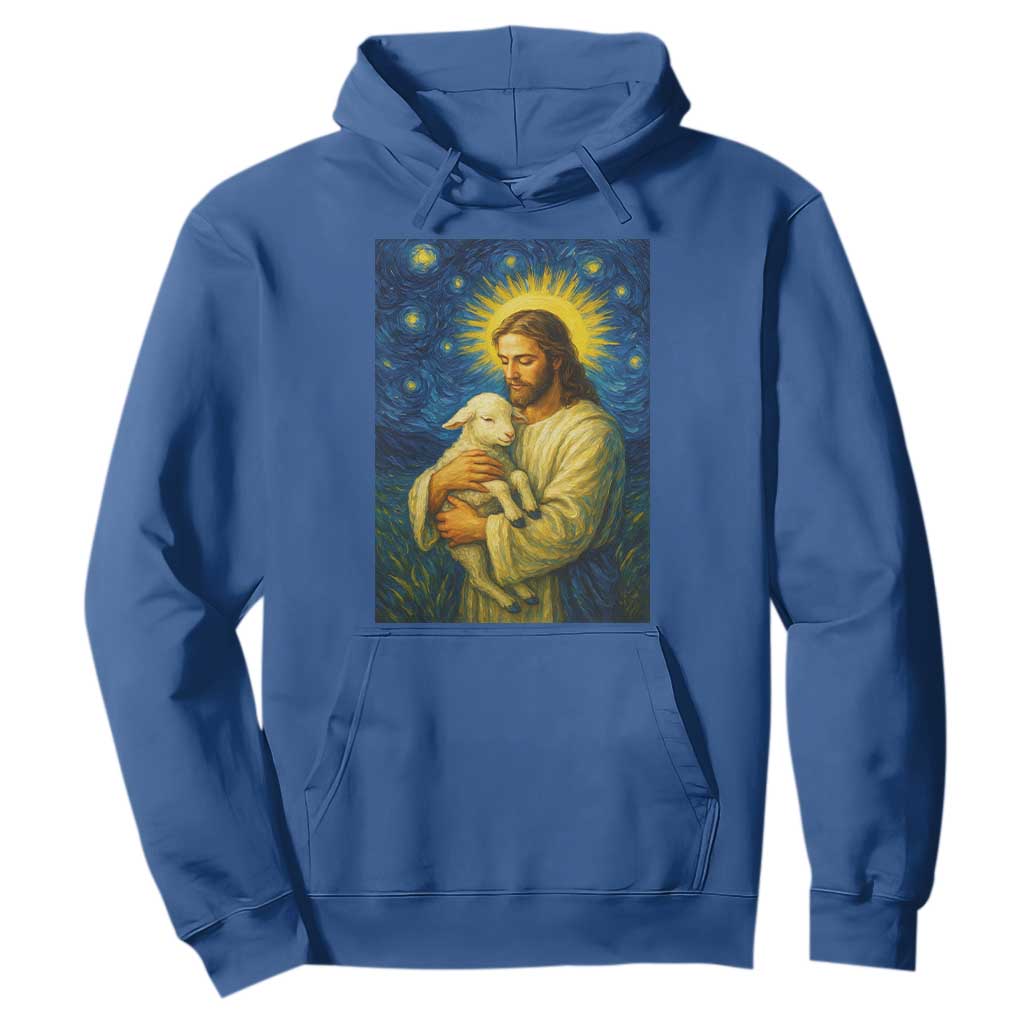 Jesus Christian Hoodie Hug Lamb Starry Night Van Gogh TS14 Royal Blue Print Your Wear