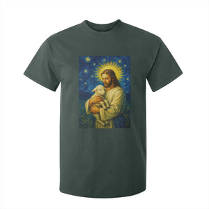 Jesus Christian T Shirt For Kid Hug Lamb Starry Night Van Gogh TS14 Dark Forest Green Print Your Wear