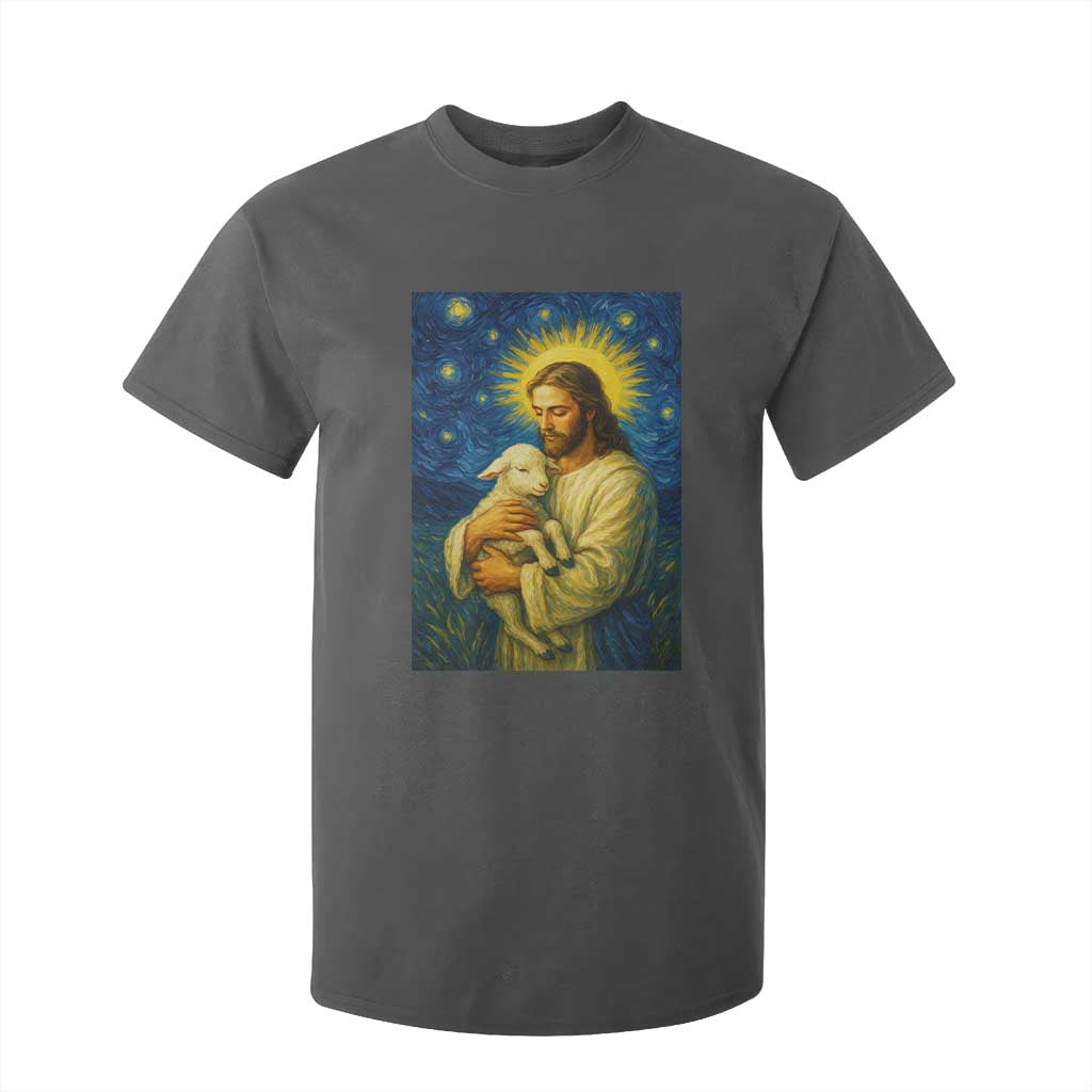 Jesus Christian T Shirt For Kid Hug Lamb Starry Night Van Gogh TS14 Dark Heather Print Your Wear