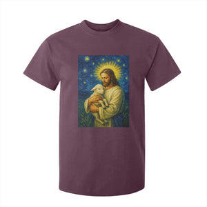 Jesus Christian T Shirt For Kid Hug Lamb Starry Night Van Gogh TS14 Maroon Print Your Wear