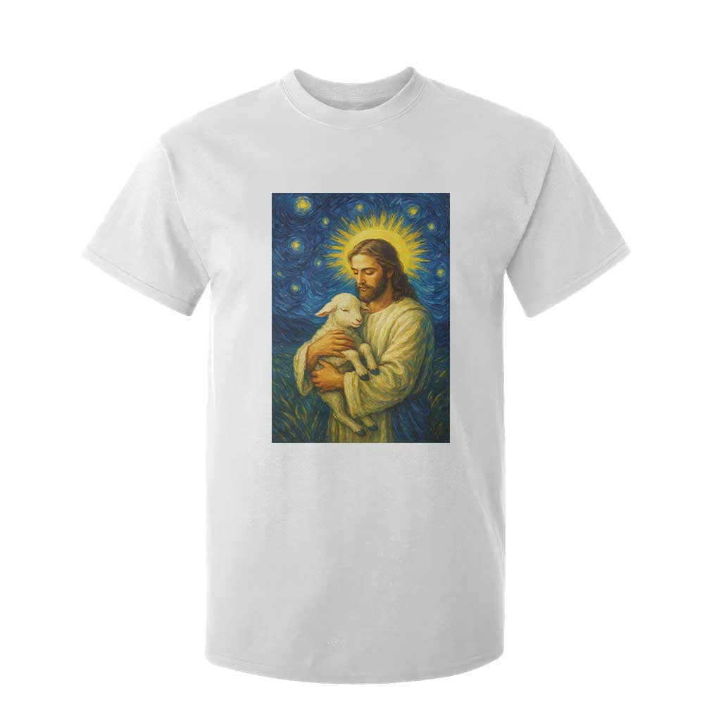 Jesus Christian T Shirt For Kid Hug Lamb Starry Night Van Gogh TS14 White Print Your Wear