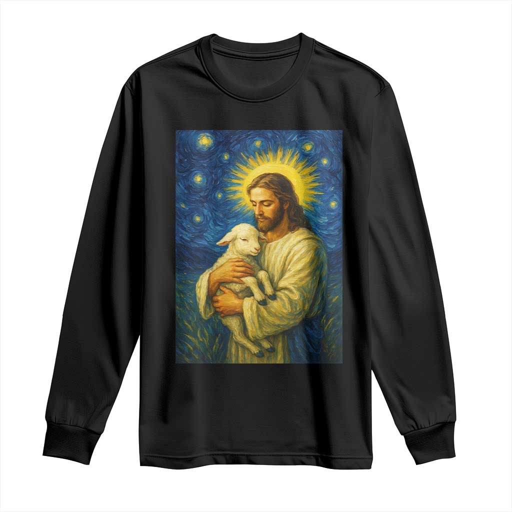 Jesus Christian Long Sleeve Shirt Hug Lamb Starry Night Van Gogh TS14 Black Print Your Wear