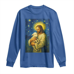 Jesus Christian Long Sleeve Shirt Hug Lamb Starry Night Van Gogh TS14 Royal Blue Print Your Wear