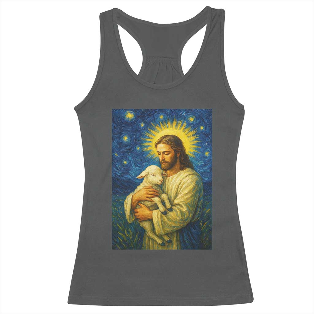 Jesus Christian Racerback Tank Top Hug Lamb Starry Night Van Gogh TS14 Dark Heather Print Your Wear
