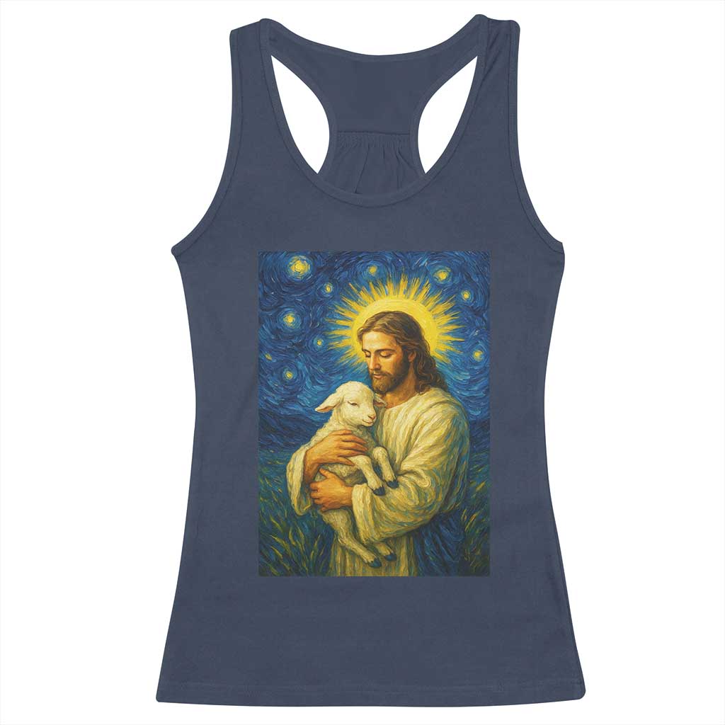 Jesus Christian Racerback Tank Top Hug Lamb Starry Night Van Gogh TS14 Navy Print Your Wear