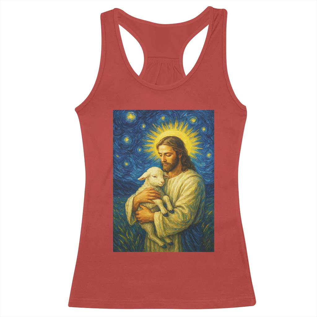 Jesus Christian Racerback Tank Top Hug Lamb Starry Night Van Gogh TS14 Red Print Your Wear