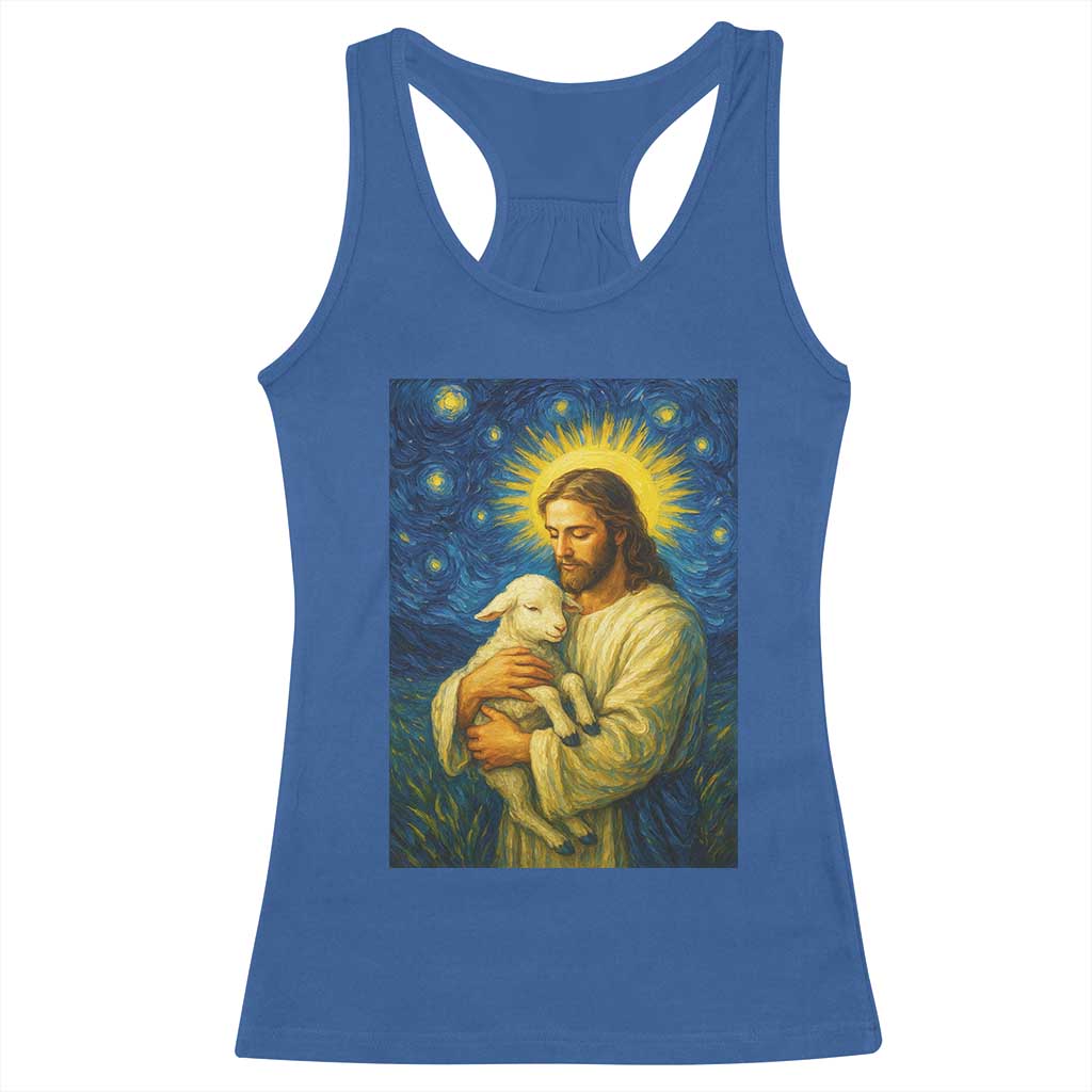 Jesus Christian Racerback Tank Top Hug Lamb Starry Night Van Gogh TS14 Royal Blue Print Your Wear