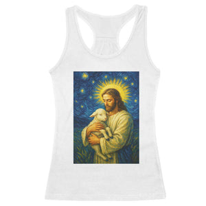 Jesus Christian Racerback Tank Top Hug Lamb Starry Night Van Gogh TS14 White Print Your Wear