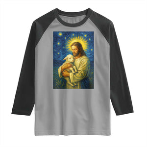 Jesus Christian Raglan Shirt Hug Lamb Starry Night Van Gogh TS14 Sport Gray Black Print Your Wear