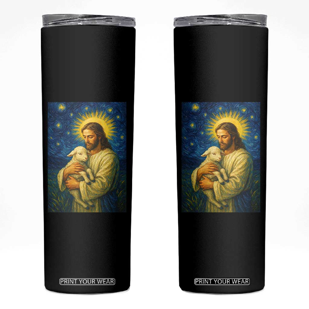 Jesus Christian Skinny Tumbler Hug Lamb Starry Night Van Gogh TS14 Black Print Your Wear