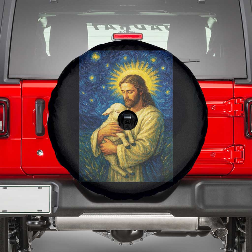 Jesus Christian Spare Tire Cover Hug Lamb Starry Night Van Gogh TS14 Black Print Your Wear