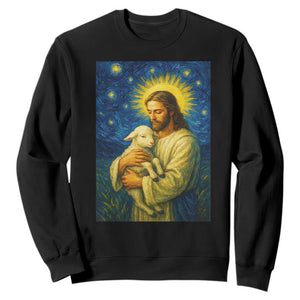 Jesus Christian Sweatshirt Hug Lamb Starry Night Van Gogh TS14 Black Print Your Wear