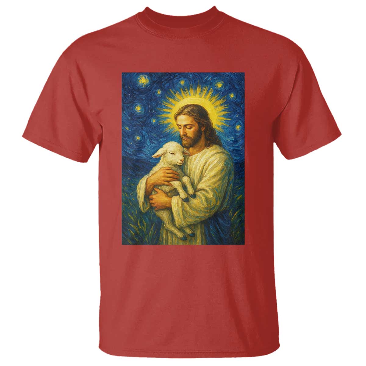 Jesus Christian T Shirt Hug Lamb Starry Night Van Gogh TS14 Red Print Your Wear