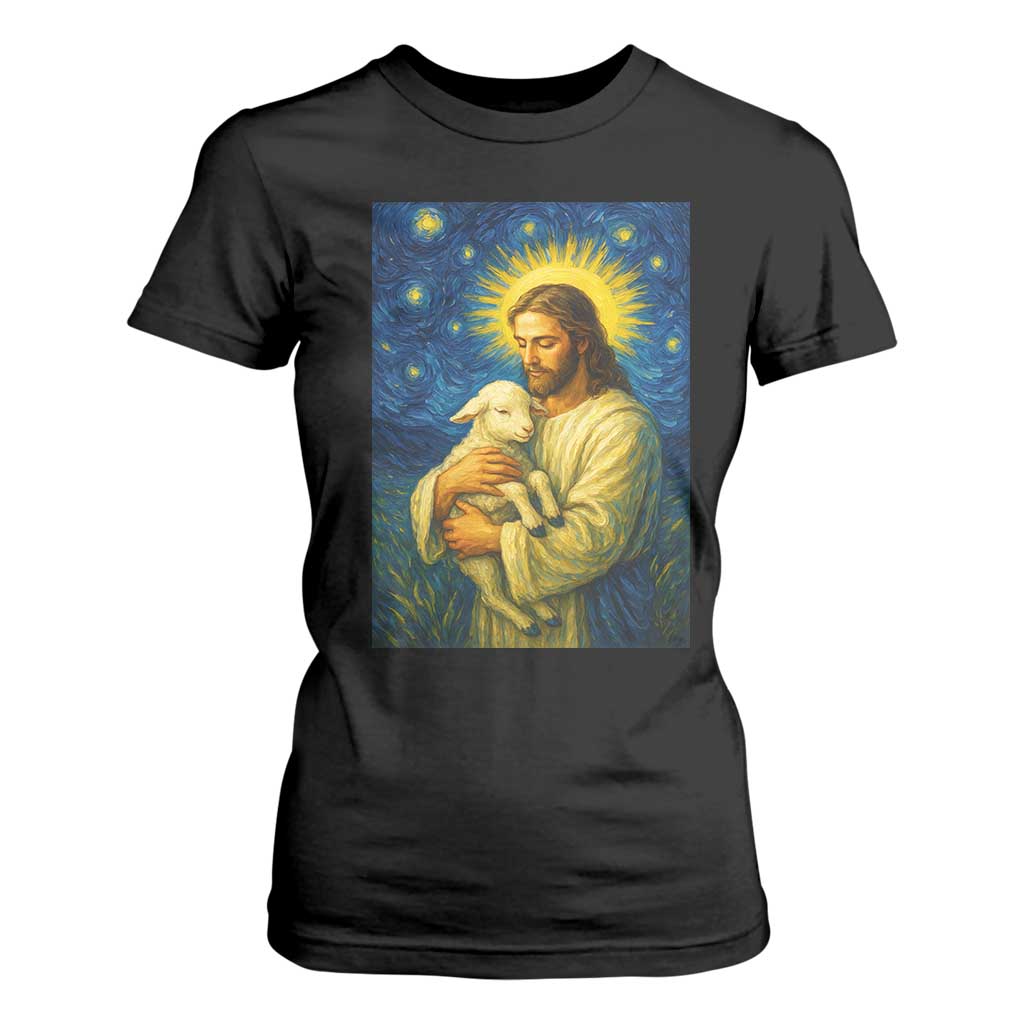 Jesus Christian T Shirt For Women Hug Lamb Starry Night Van Gogh TS14 Black Print Your Wear