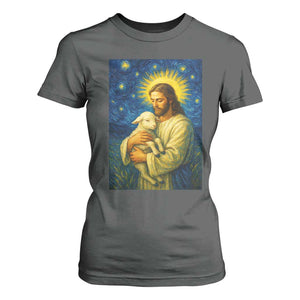 Jesus Christian T Shirt For Women Hug Lamb Starry Night Van Gogh TS14 Dark Heather Print Your Wear