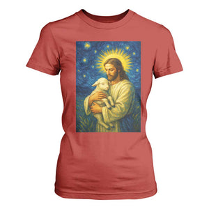 Jesus Christian T Shirt For Women Hug Lamb Starry Night Van Gogh TS14 Red Print Your Wear