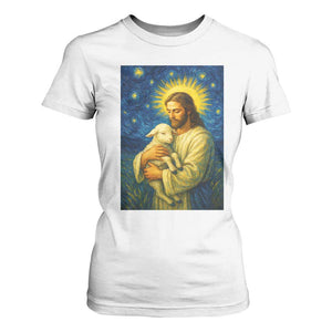 Jesus Christian T Shirt For Women Hug Lamb Starry Night Van Gogh TS14 White Print Your Wear