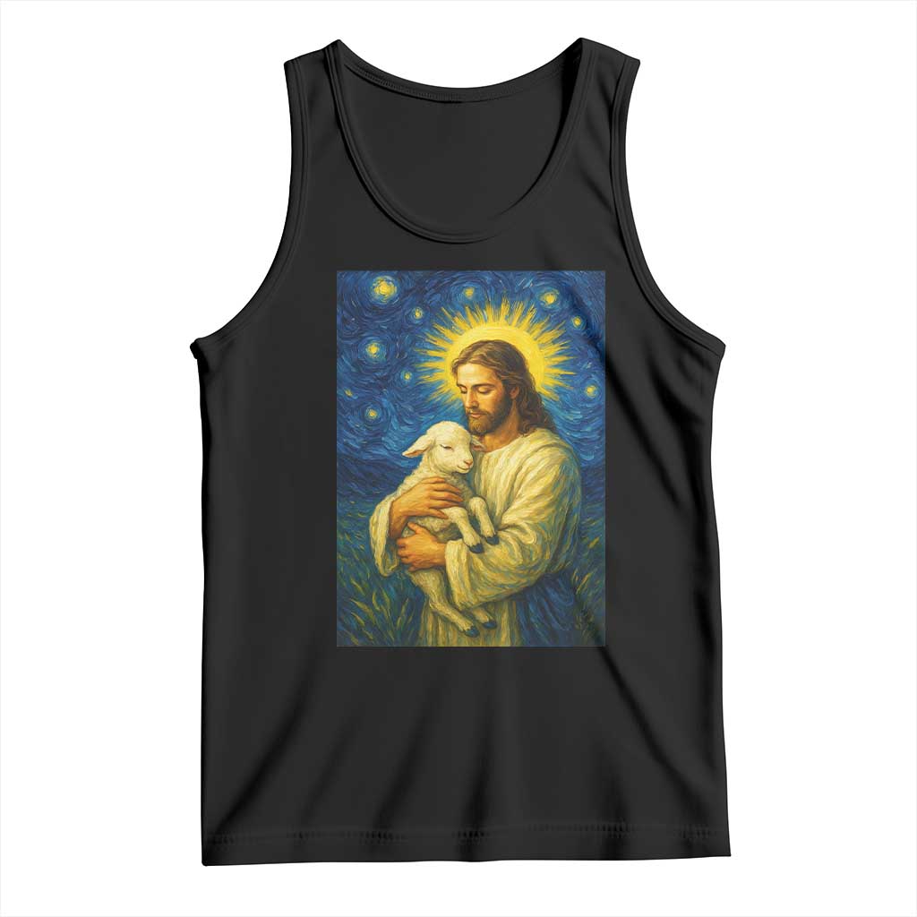 Jesus Christian Tank Top Hug Lamb Starry Night Van Gogh TS14 Black Print Your Wear