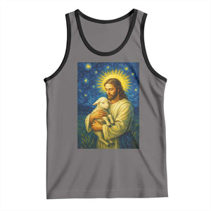 Jesus Christian Tank Top Hug Lamb Starry Night Van Gogh TS14 Deep Heather Black Print Your Wear