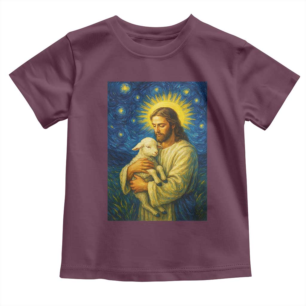 Jesus Christian Toddler T Shirt Hug Lamb Starry Night Van Gogh TS14 Maroon Print Your Wear